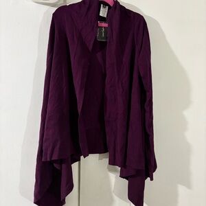 Lord & Taylor Open Front Waterfall Cardigan Womens S Purple Asymmetrical NEW